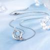 Sterling Silver Necklace with Double Ring and Diamond Pendant Ladies Fashion Simple Birthday Party Anniversary Jewelry Gift