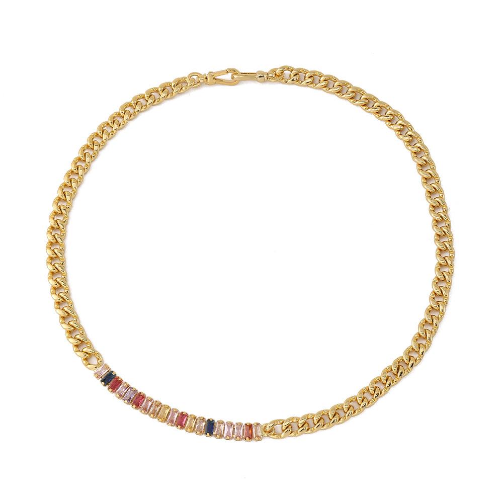 GEMCHIC Women's Colorful Zircon Gold Chain Necklace Fashion Geometric Pendant Statement Jewelry