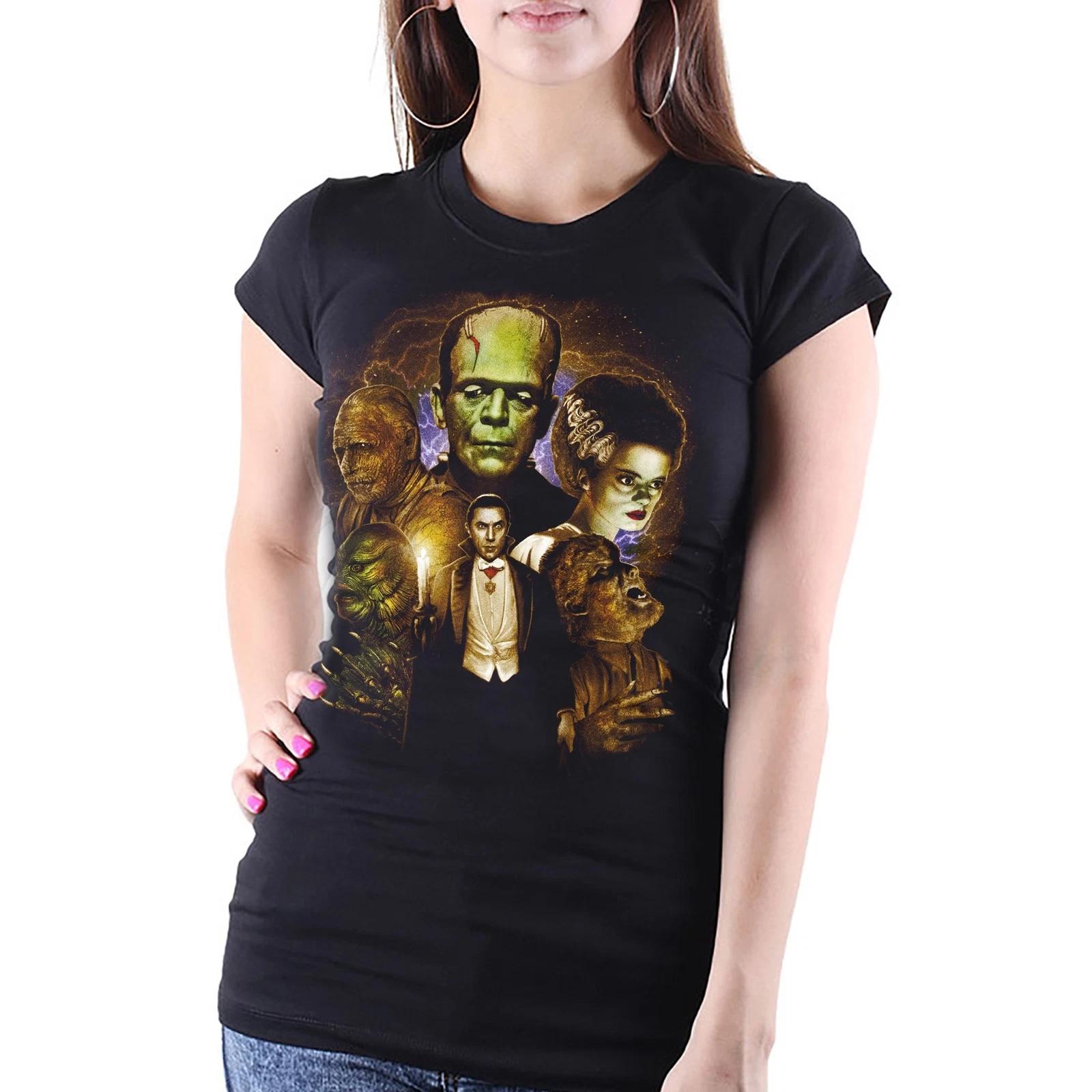 Universal Monsters Women s Colored Collage T-Shirt Black S M L XL NEW XS