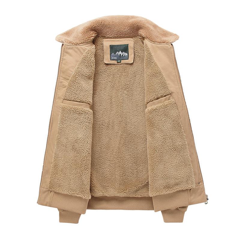 Herren Winter Warme Jacke Lammfellmantel Plus Samt Dickes Revers Lässiger Baumwollmantel