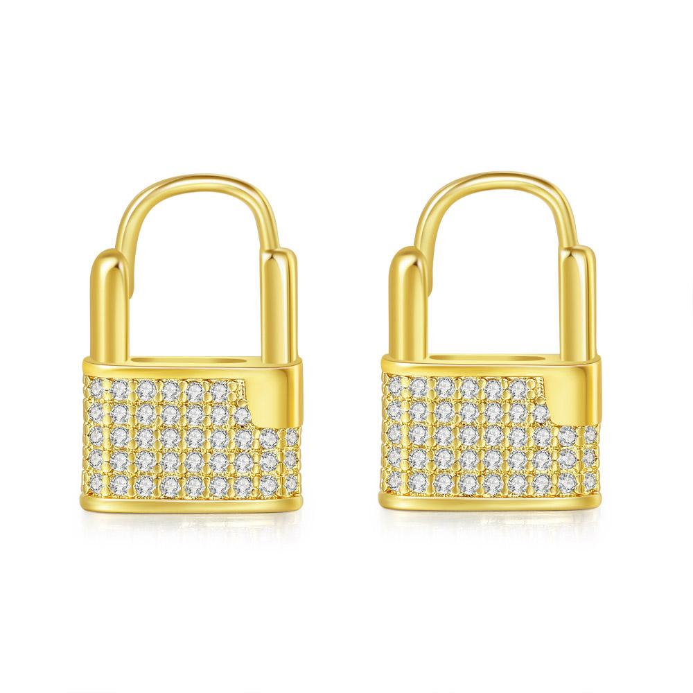 Lock Hoop Earrings for Women Fashion Personality Iced Out Cubic Zirconia Gold Color Female Ear Jewelry Dropship Suppliers OHE031
