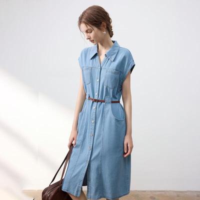 Demana Women's Cloud Cotton Denim V-Neck Midi Dress