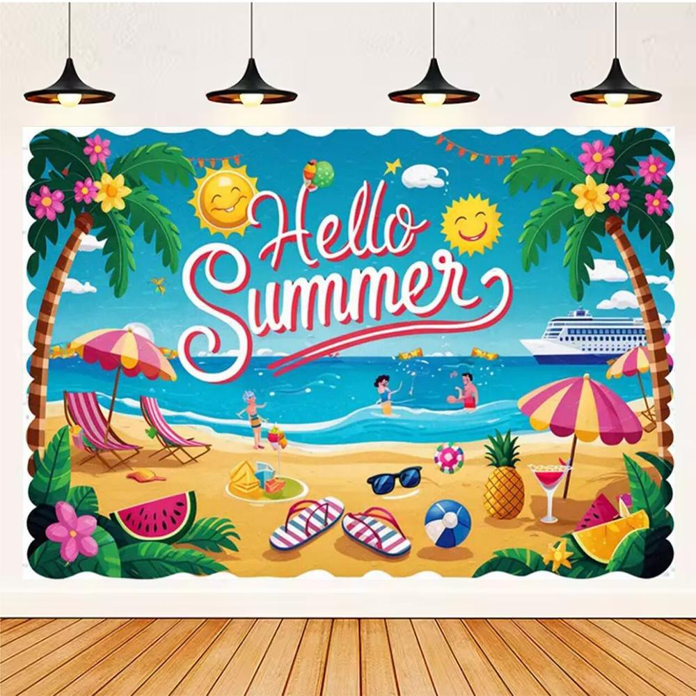 Summer Hawaii Party Supplies Background Banner Decoration Aloha Coconut Tree Surfboard Baby Shower Backdrop Photography Props