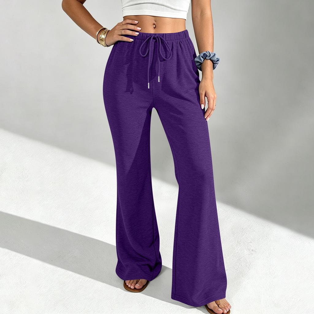 Women's Casual Color Drawstring Waist Loose Fit Flare Jogger Pants