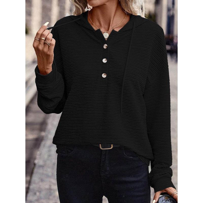 YYFS Women's Fashion Casual Spring Autumn Solid Color Print Long Sleeve Hooded Blouses & Shirts