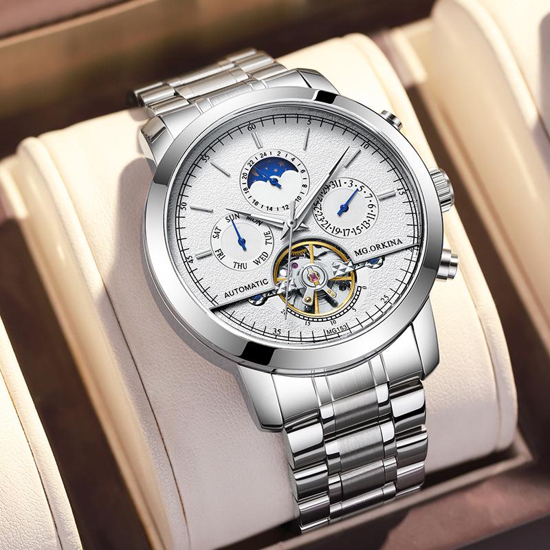 

Oukina Men s Automatic Skeleton Mechanical Watch - Transparent Back, Waterproof, Multifunctional, TikTok Trend.