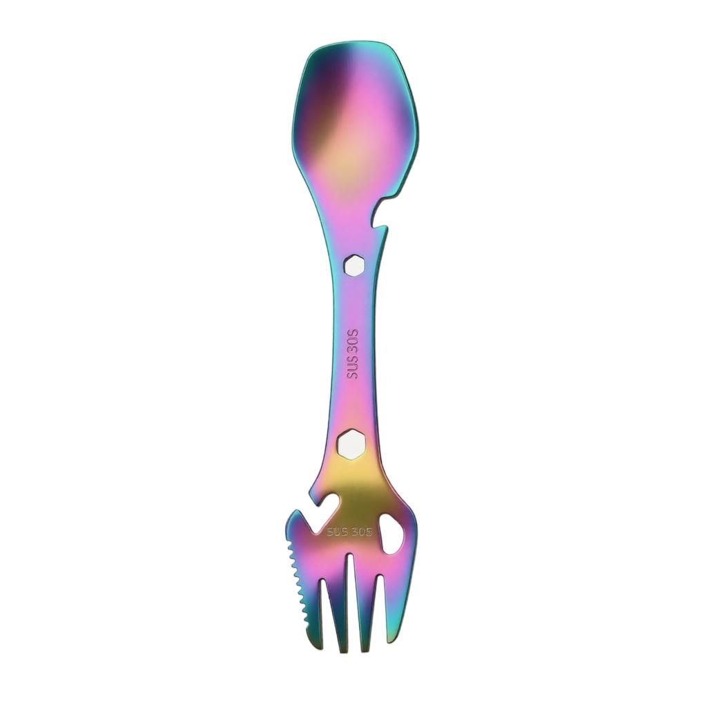 Multifunctional 304 Stainless Steel Spoon Fork Bottle Opener Outdoor Portable Double-Ended Tool for Camping Hiking and Travel Use