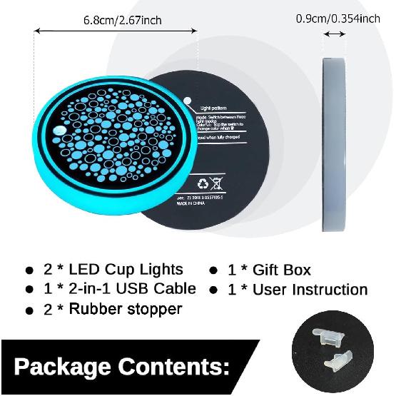 2PCS LED Car Cup Holder Lights, Light up Car Coasters for Cup Holders 7 Color-Changing Light Up Cup Holder ert Coasters, Waterproof Car Accessories