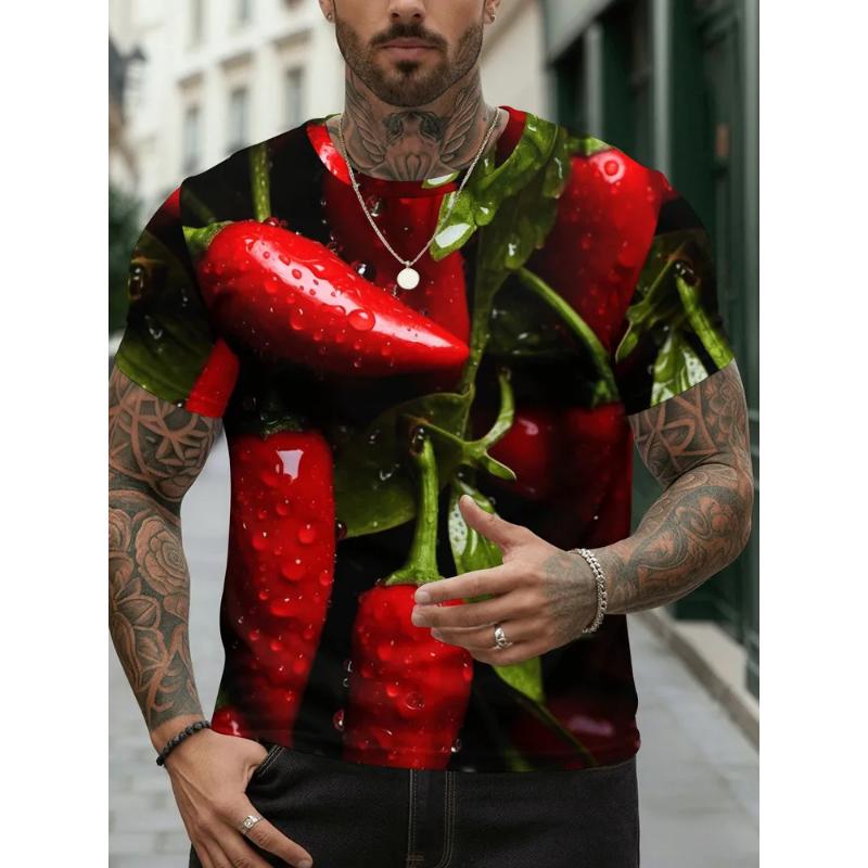 Fashion Men's Crew Neck Short Sleeve 3D Casual Color Printing Casual Short Sleeve Crew Neck T-Shirt