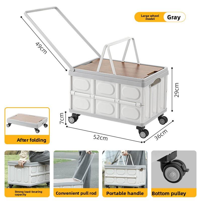 Plastic Foldable Car Trunk Storage Box with Wooden Lid Outdoor Camping Picnic Organizer & Storage Bin