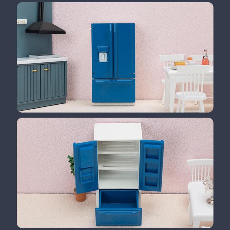 2.87x2.1x5.4in Mini Double Door Refrigerator Decor Girls Decorative Ornaments Toy Portable Exquisite Appearance Supplies