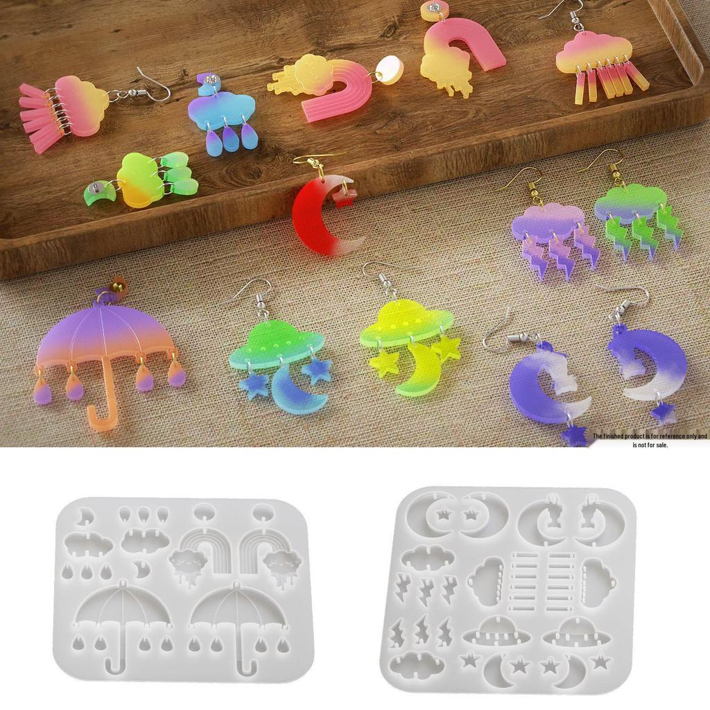 Poppy DIY Epoxy Resin Mold for Umbrella, Moon, Clouds, Planet, and Lightning Pendants Earrings