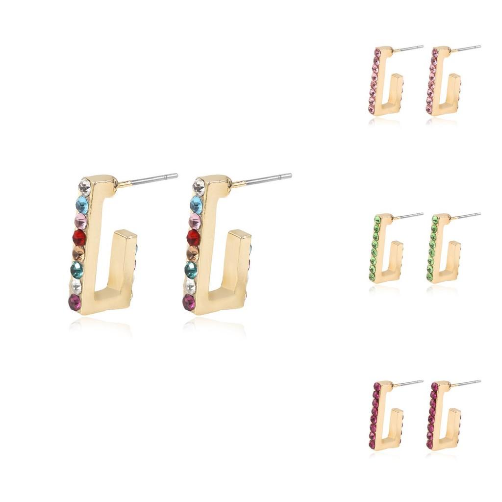 Elegant Alloy Rhinestone U-shaped Earrings For Women European American Style