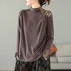 Women Spring Autumn Long Sleeve Patchwork Loose Vintage Print Pullovers Top Casual T Shirts