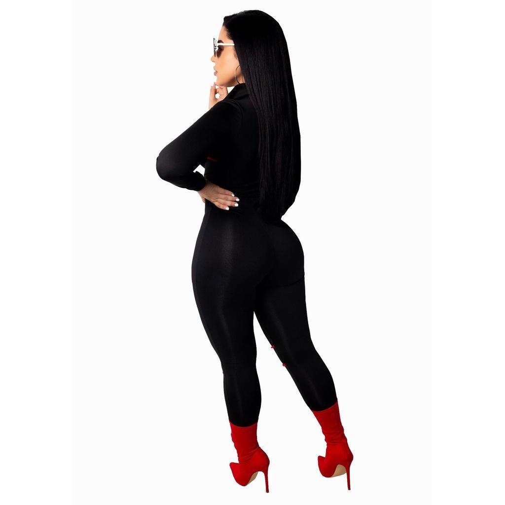 Elegant Fashion Lapel Tight-fitting Jumpsuit Sexy Woman Long Sleeve Playsuits Bodysuit
