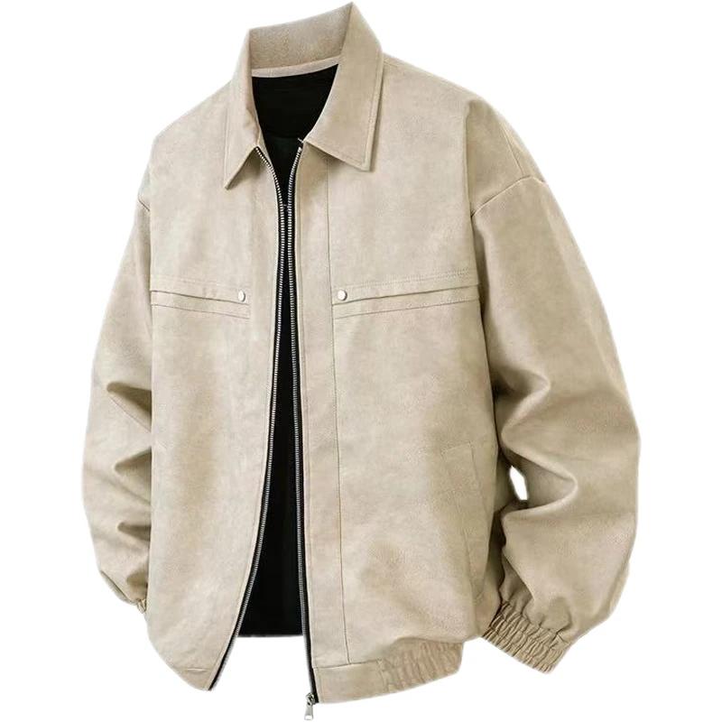 American Old Fashioned Pu Leather Men's Autumn Casual Versatile Jacket Retro Solid Color