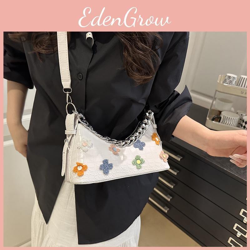 Fashion Flower And Chain Decoration Stone Texture Women Casual Bag Shoulder