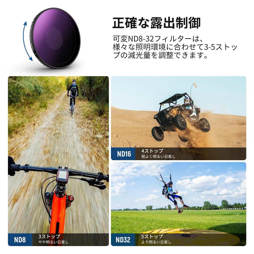 NEEWER Variable ND Compatible with Osmo Action 5 Pro Action Neutral Density Action Camera HD Optical Action Camera Accessory Filter, & 4, ND8-32 (3-5