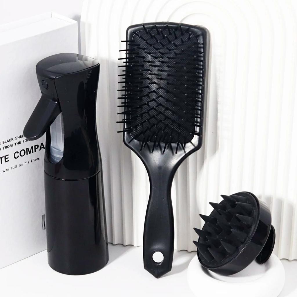 3-piece hair styling tool set, including 200ml spray bottle, airbag massage comb and shampoo brush, Special for real hair wigs