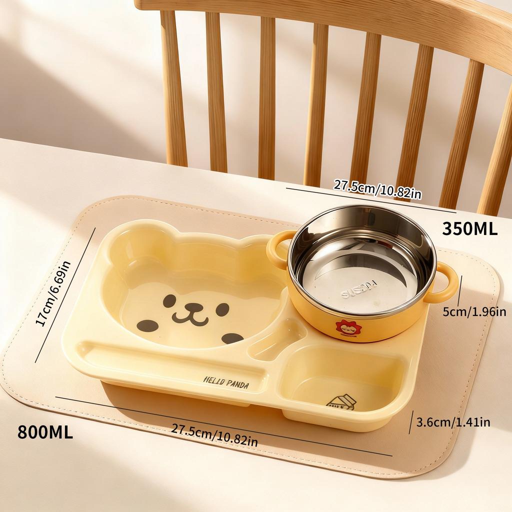 Cartoon Plastic Divided Dinner Plate Large Capacity Children Fruit Salad Plate Reusable Breakfast Food Plate Microwave Heatable