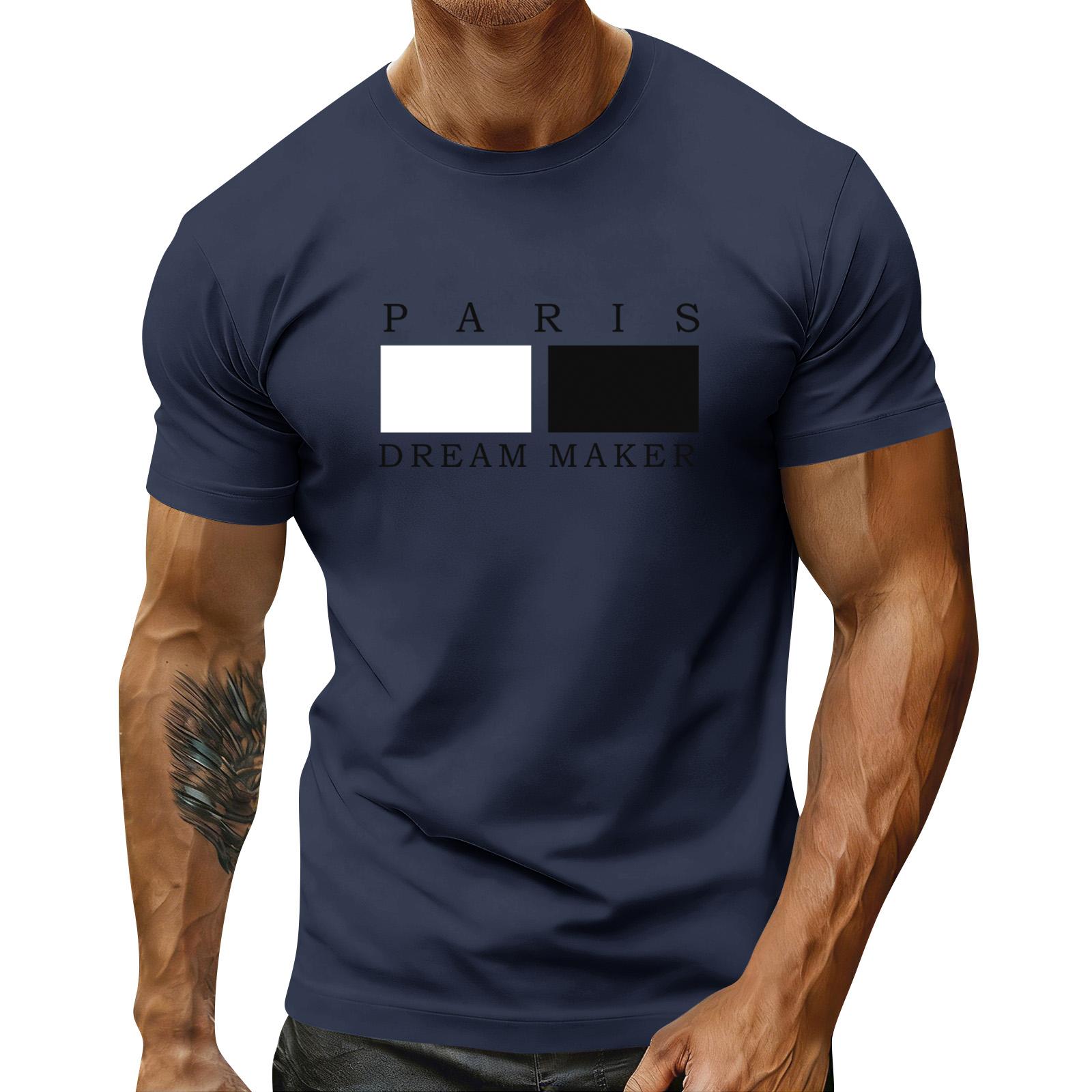 

Men s Holiday Print Round Neck Short Sleeve Top Casual Sports Top M Темно-синій