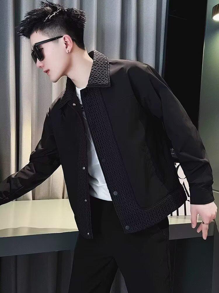 Men's Trendy Spliced Jacket - Stylish Lapel Outerwear for Spring and Autumn