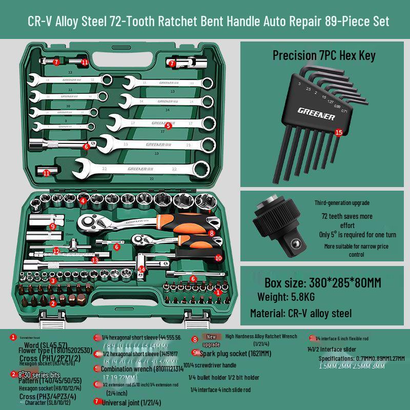 Multifunctional Automotive Ratchet Socket Wrench Tool Set
