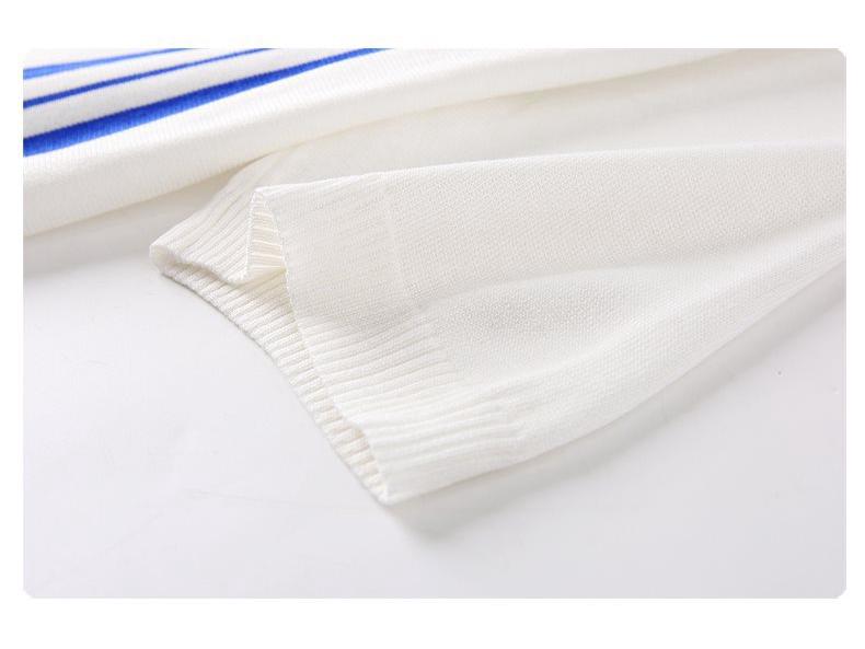 Men's Striped Patchwork Polo Collar Short Sleeve Knit Hoodie Top