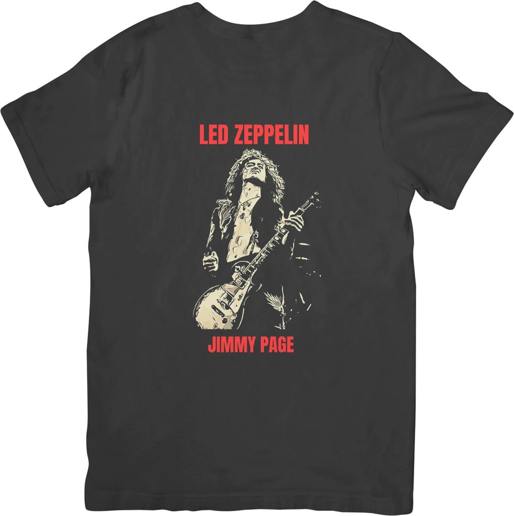 Tricou din bumbac de calitate pentru bărbați și femei Led Zeppelin Jimmy Page muzică Negru