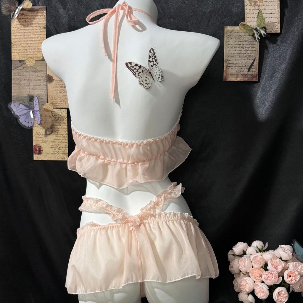 Sexy Underwear Sexy Breast Pearl Neck Three-point Lace Uniform Hip Perspective Cute Woman