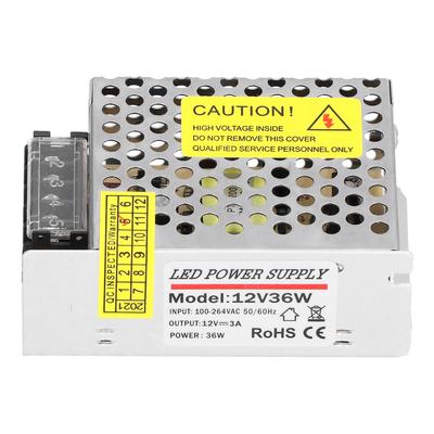 DC12V 36W 3A Conversor Driver de Fonte de Alimentação Comutada para Fita de Luz LED Sistema de Câmera de Segurança