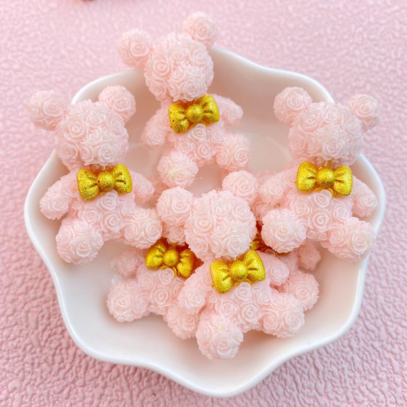 8Pcs New Valentine's Day Rose Petal Bow Tie Bear Flat Back Cartoon Scrapbook Figurine DIY Bow Decor Accessories Crafts
