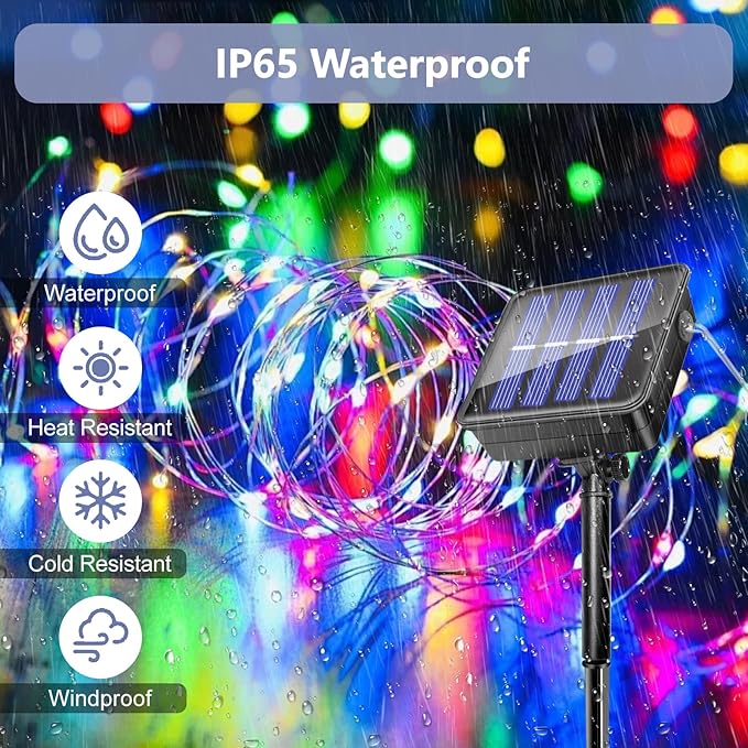 Solar Fairy Lights Outside Waterproof Solar String Lights Outdoor 8 Modes Silver Wire Solar Twinkle Lights Christmas Decor Lamp