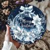 Vintage Blue Christmas Tin Sign, Merry Christmas Metal Wall Art, Rustic Holiday Plaque For Home Indoor Wall Decor
