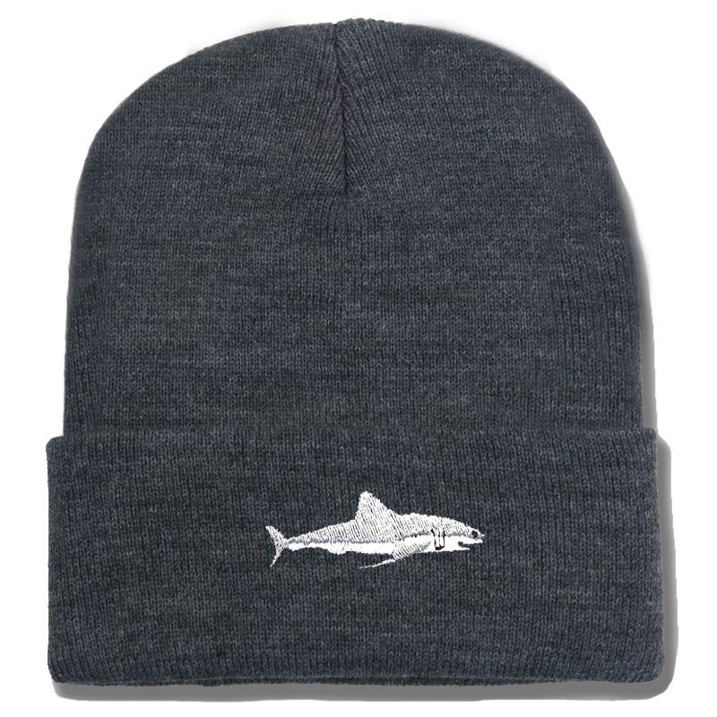 Shark Embroidery Knitted Beanie with Ear Protection for Autumn/Winter - Unisex Casual Hat