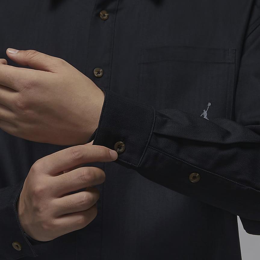 Jordan Essentials Baumwoll-Polo Knopf Mode Langarmhemd Herrenhemden Schwarz FV7447010