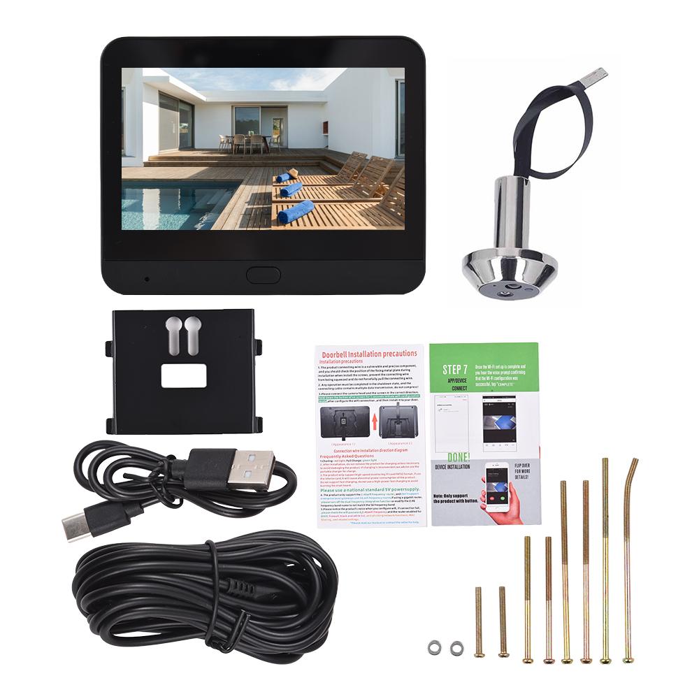 2.4G WiFi Video Doorbell Peephole Camera 4.3-inch Display Tuya APP 1080P 120 Degree Visible Surveillance Intercom Doorbell