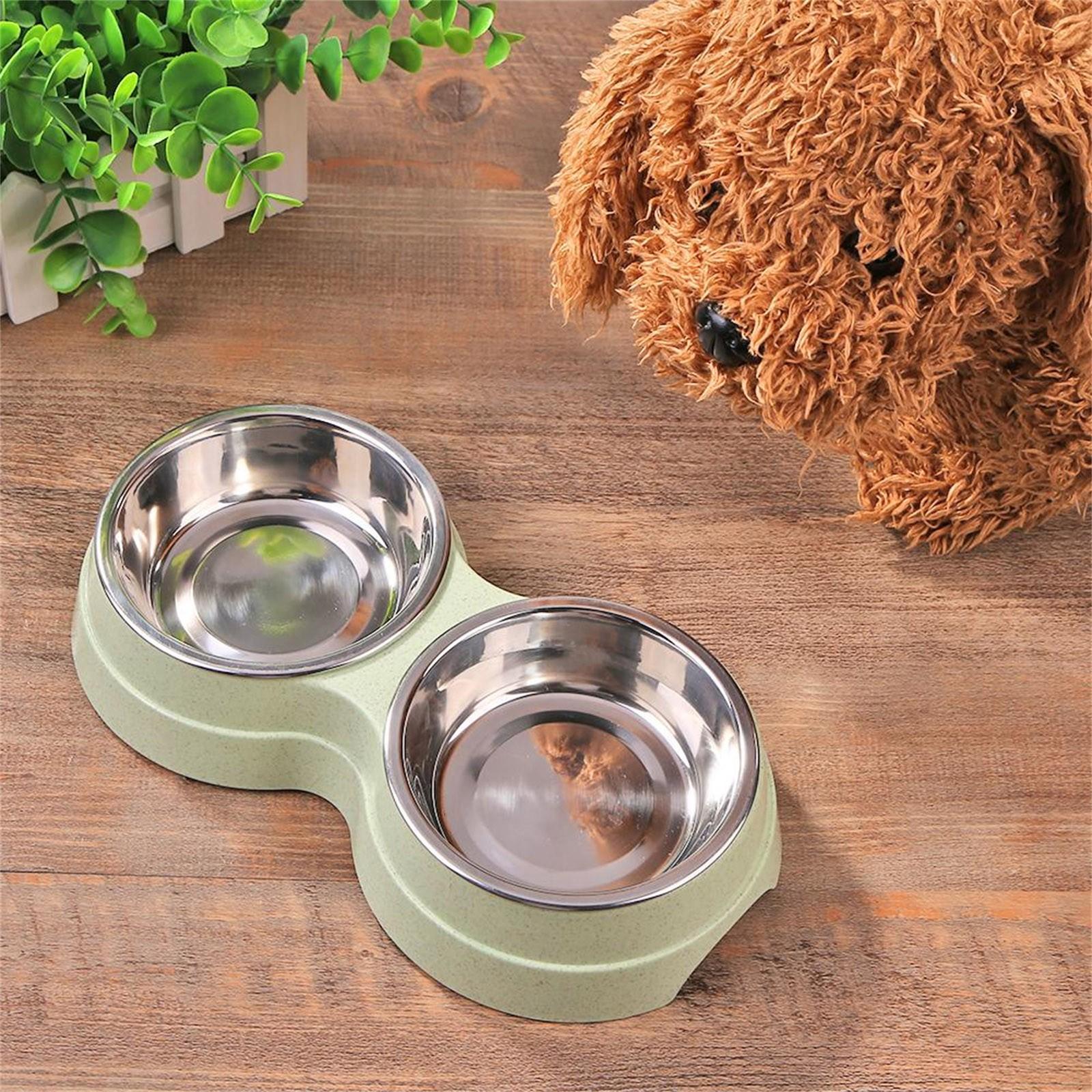 

Двойная миска для собак, кормушка для щенков, поилка из нержавеющей стали One Size розовый