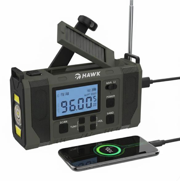 Radio solarne dynamo na korbkę hawk expedition r20 hwrdi420gn szary