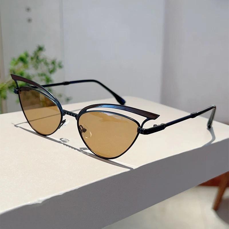 

y2k Metal Cat Eye Hollow Sunglasses Women For Female Retro Sun Glasses Punk Popular Luxury Brand Design Eyebrow Eyewear UV400