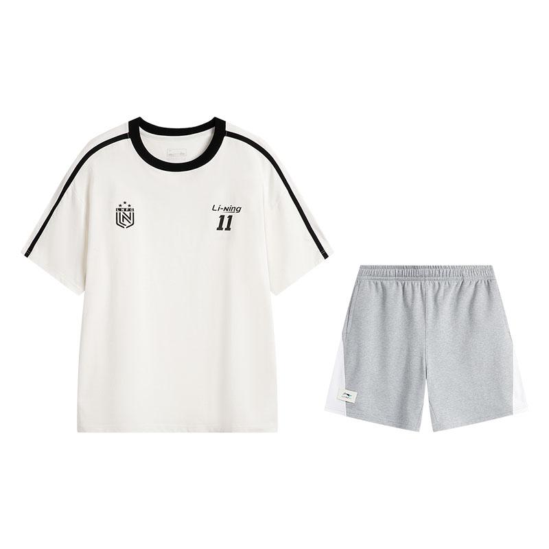 

Li-Ning Couples Set Retro Trendy Casual Sports Simple Short Sleeve T-Shirt And Shorts Men Tops AHSV987-1+AKSU955-1 M