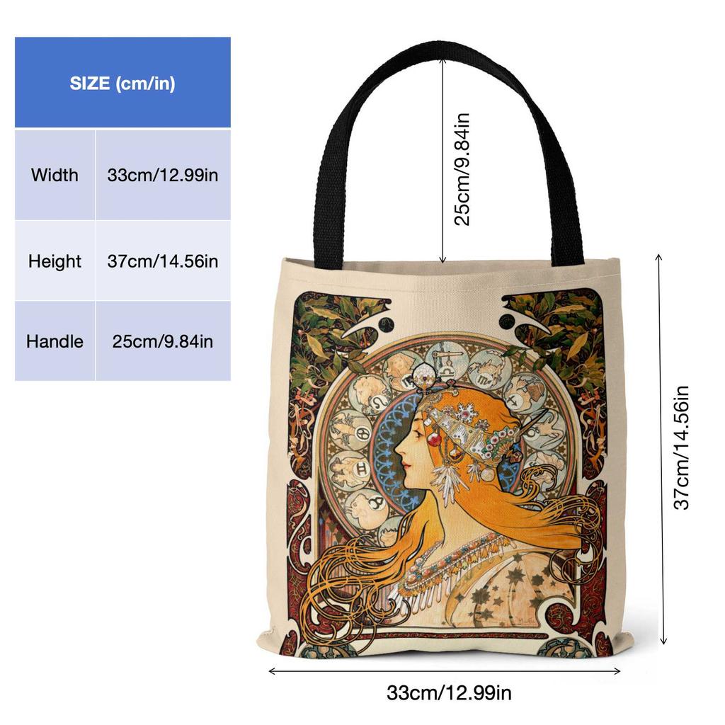 Mucha-serien bildaffisch Canvas tygväska Retro handväska Axelväska Digitaltryck Damväska med topphandtag