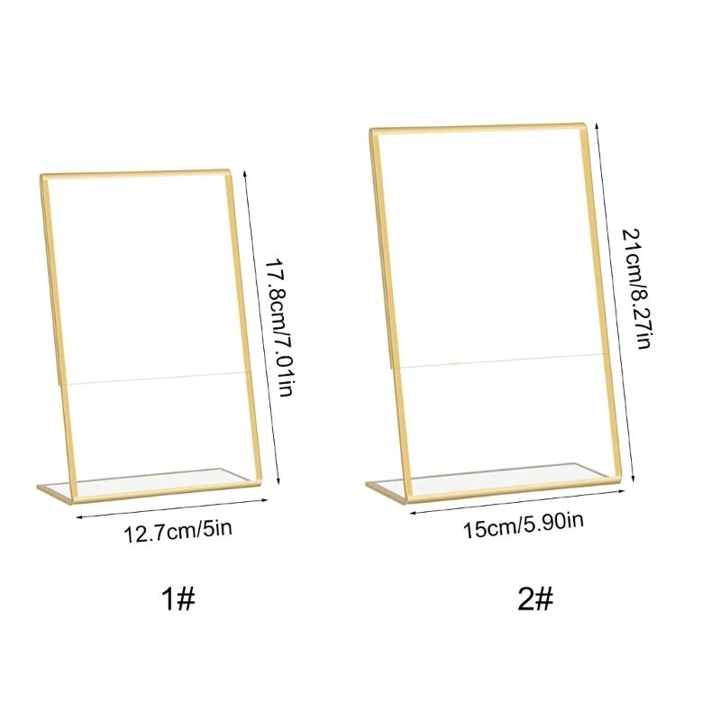 Acrylic Sign Holder Gold Frame Clear Wedding Table Number Stand Menu Recipe Cards Holder Picture Frame Photo Display