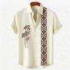 Men's new green linen short-sleeved shirt HD coconut tree pattern 3D printed shirt Hawaiian vacation outdoor social men's wear
