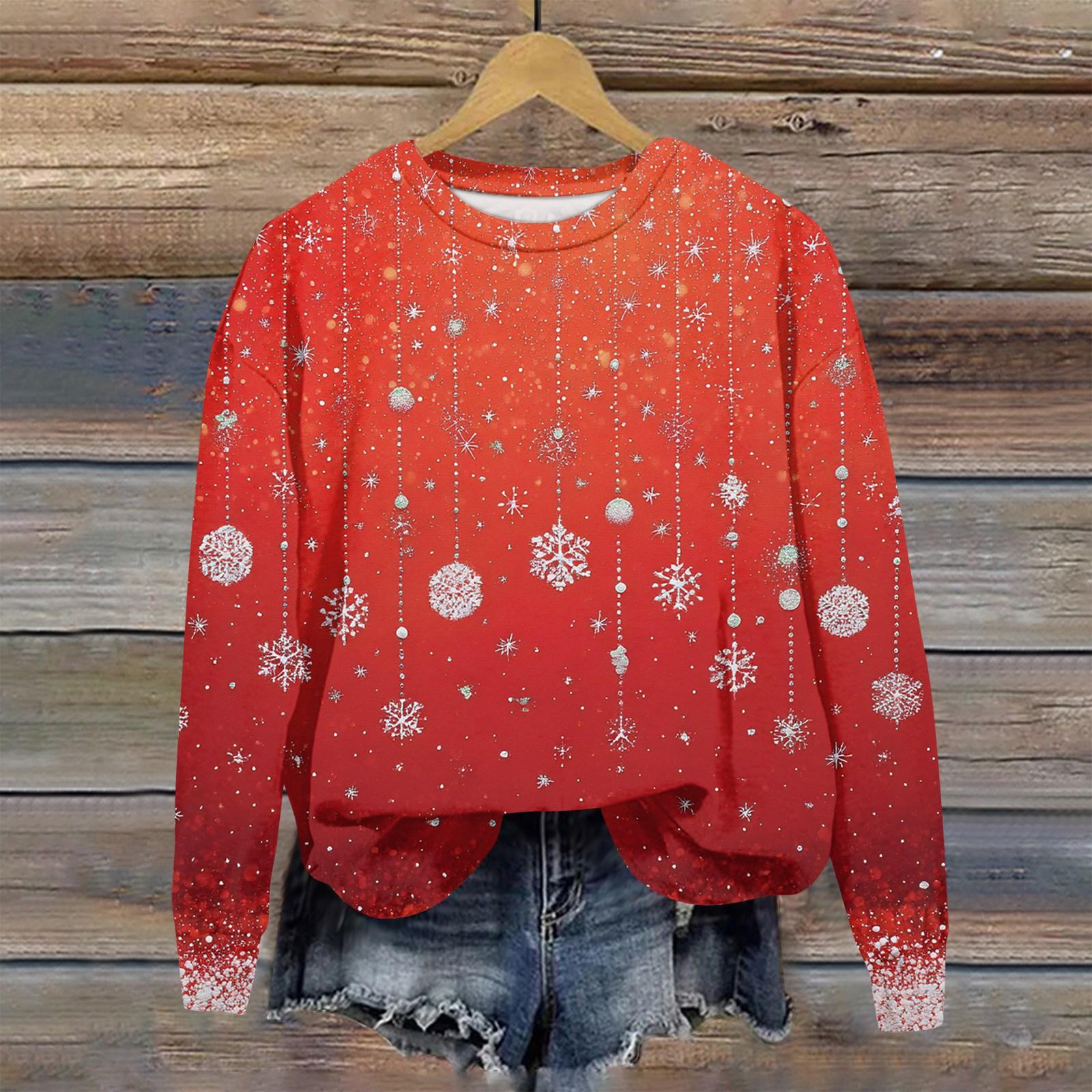 

Женская толстовка с рождественским принтом, с длинным рукавом и круглым вырезом, свободный топ XXXL