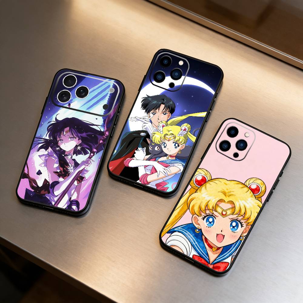 Cartoon Y-Sailor Moon Phone Case For iPhone 16,15,14,13,12,17,Pro Max,Plus Silicone Black Case