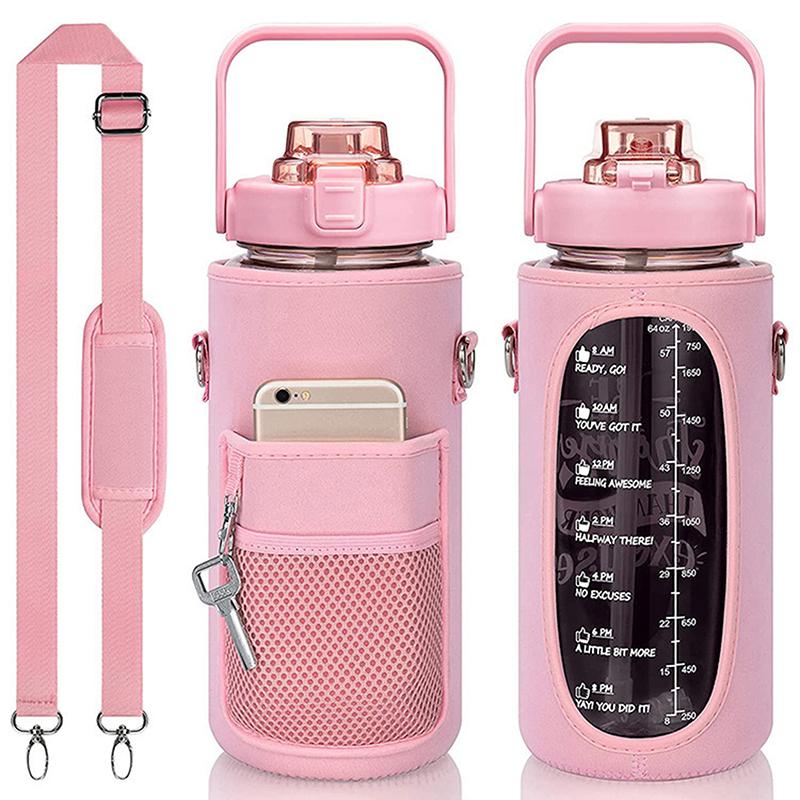 Portable Water Bottle Carrier Bag With Phone Pocket For Stanley 64Oz Tumbler With Handle Neoprene Water Bottle Holder Pouch