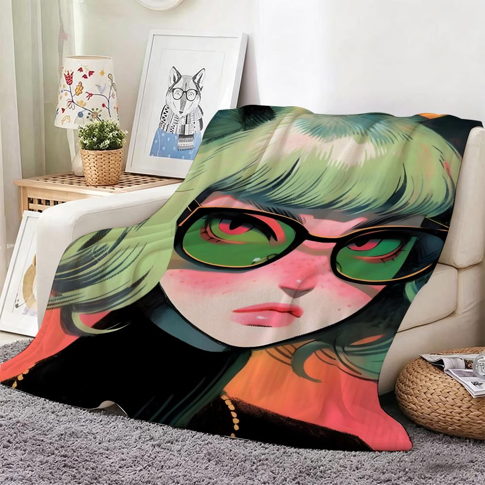 Artwork C-Cat Ear Girl Throw Lightweight 240g Flannel Blanket Soft Skin-friendly for Summer Cooling