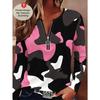 Women's Creative Printed Zipper Long-sleeved T-shirt, Breathable, Soft and Comfortable, Suitable for All-year-round Casual Wear