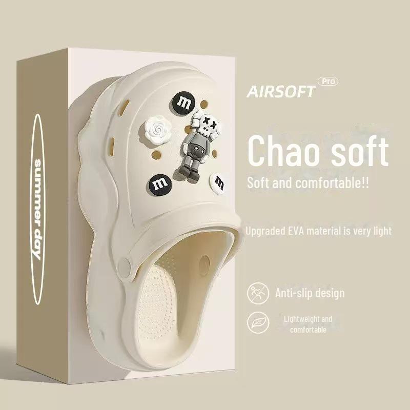 Damesandaler med tykk såle i EVA: Høydeøkende, sklisikre sko med deodoranthull for utendørs fritidsbruk